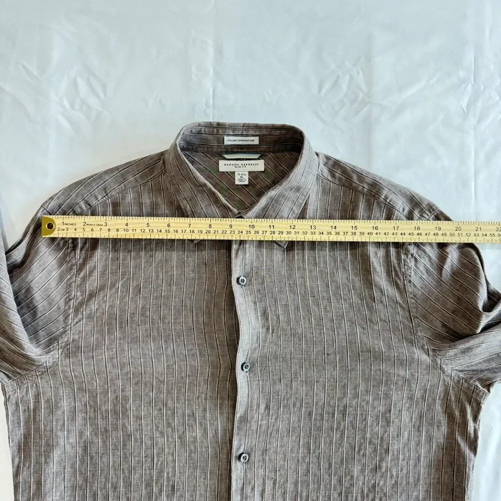Banana Republic Mens XL Brown Slim Fit Italian Linen Long Sleeve Shirt Good